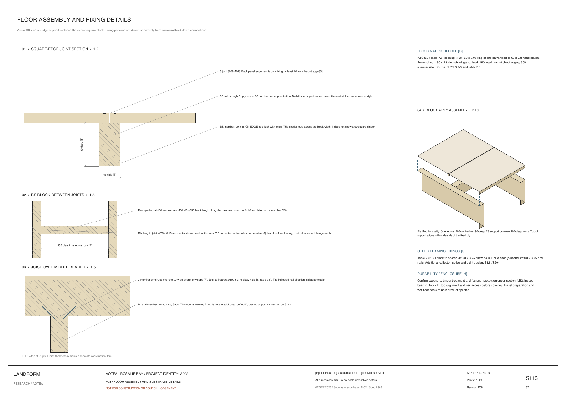 P08 S113: Floor assembly and fixing details. Proposed drawing for review, not for construction.