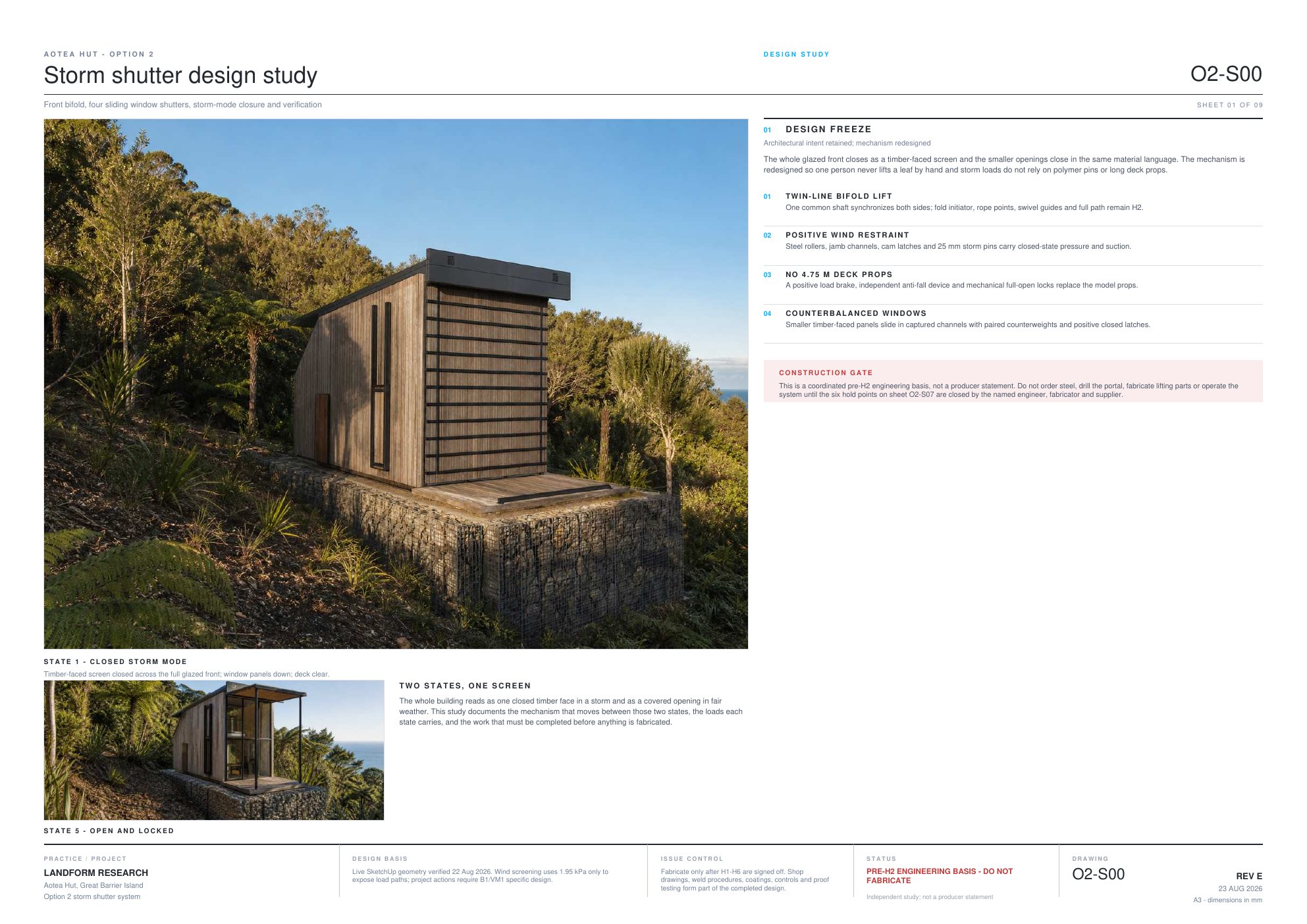 O2-S00 storm shutter design study overview