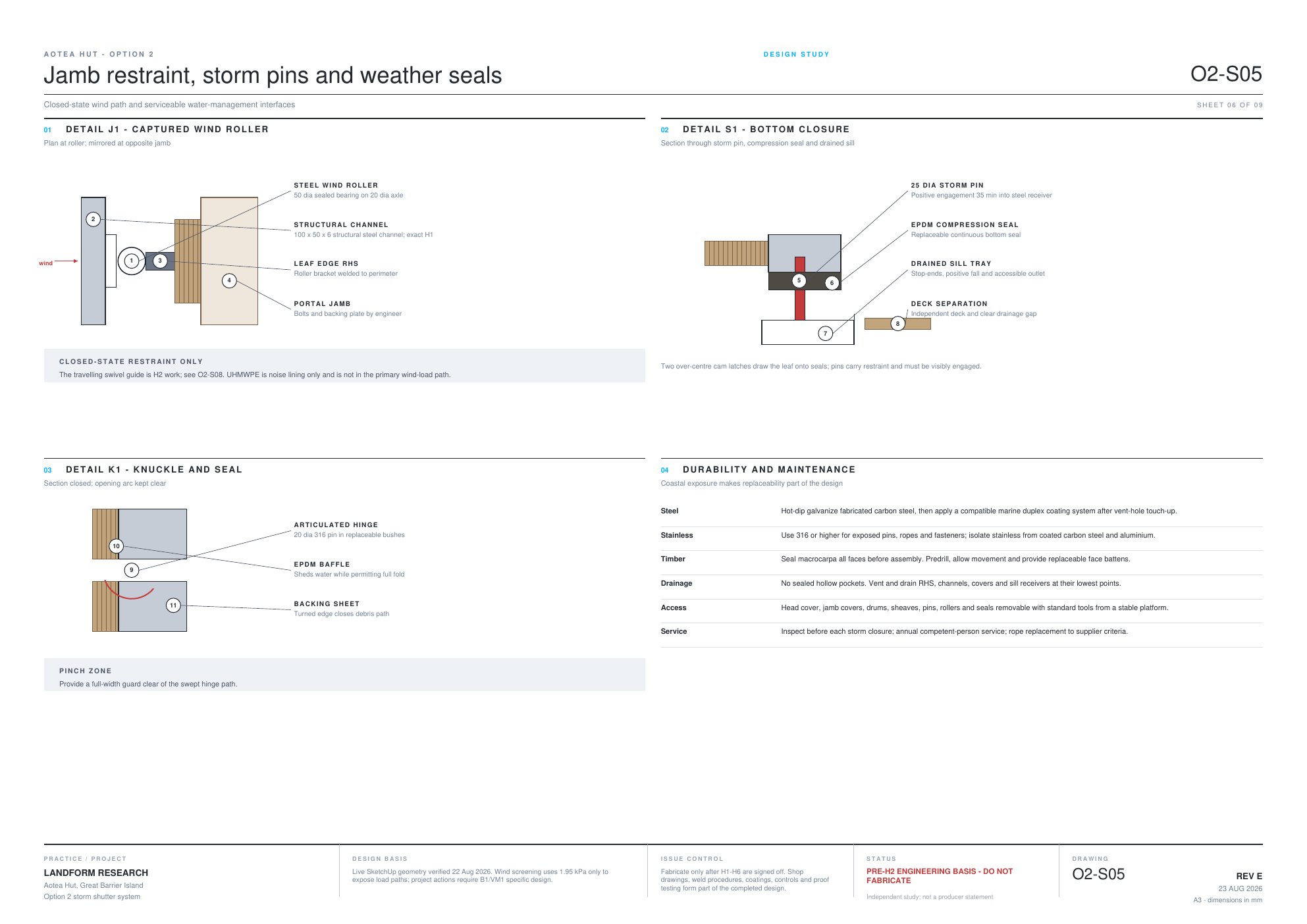 O2-S05 jamb restraint, storm pins and weather seals