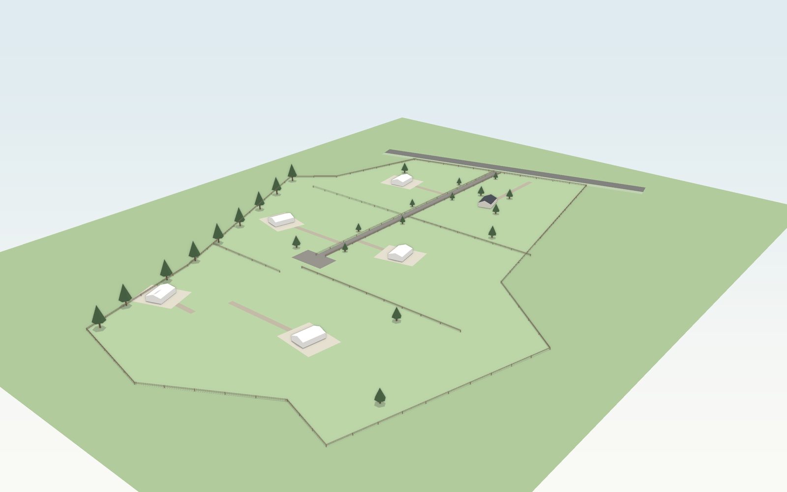Raytraced aerial of the scripted model from the south-east