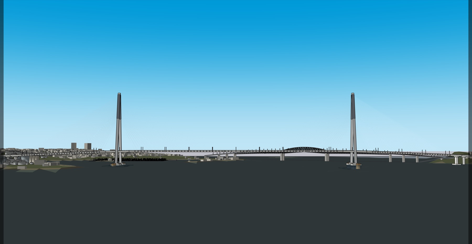 Elevation of the Option A cable-stayed crossing