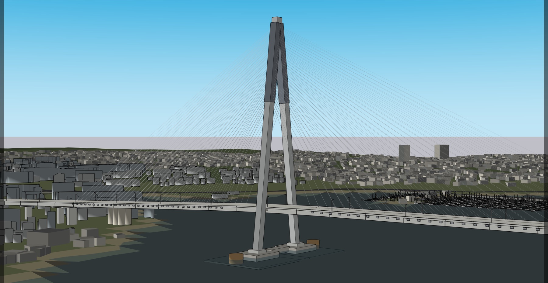 The tower head and the stay fan, showing the load path into the A-frame legs